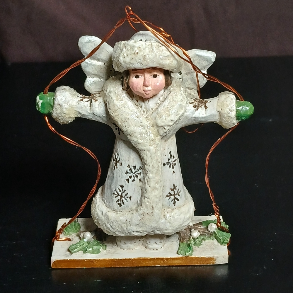Vtg SCHIFFERL White Angel on Swing Christmas Ornament  Figure Signed Holiday